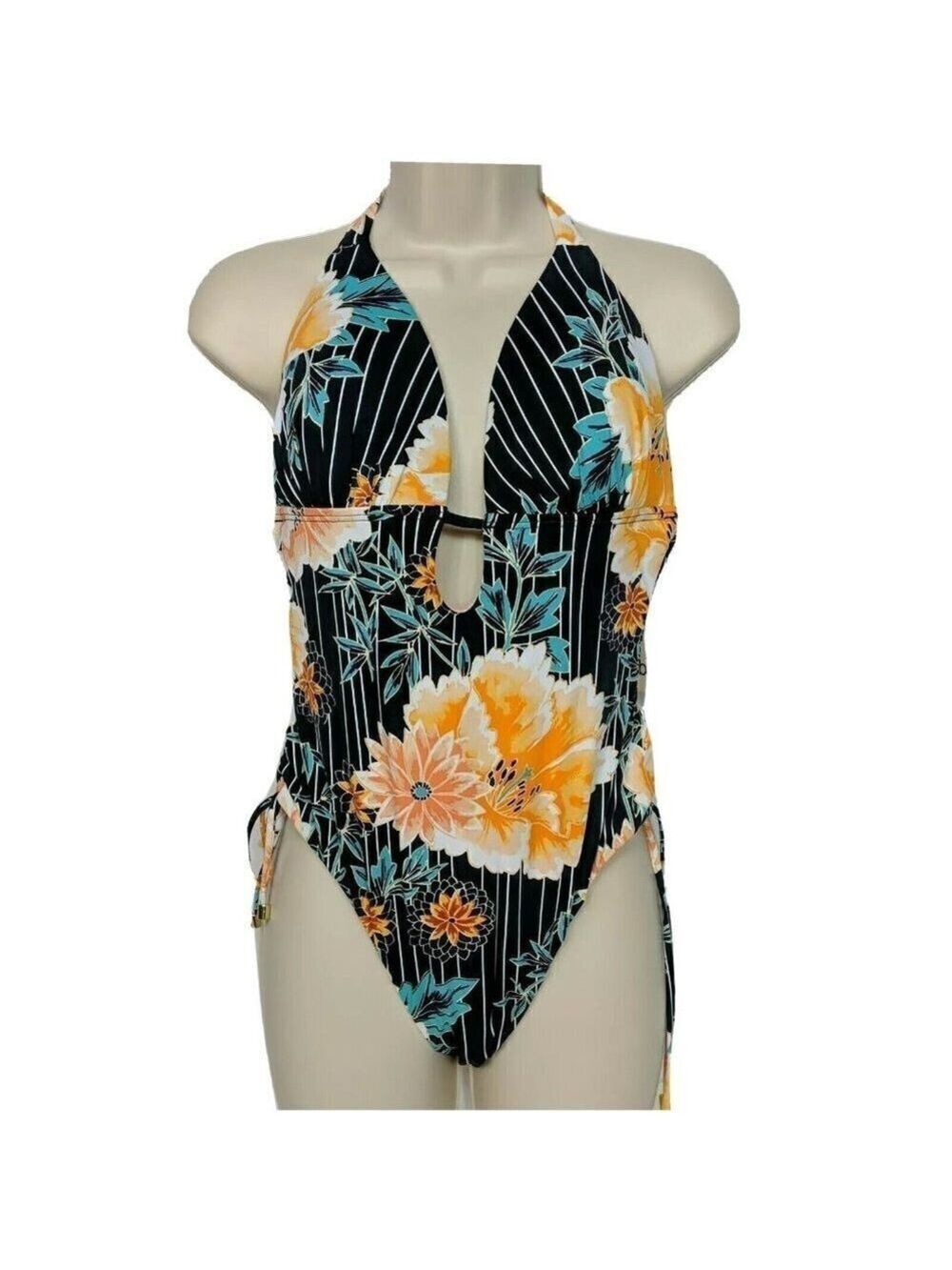 NWT Bar III Floral Stripe One Piece Swimsuit Large